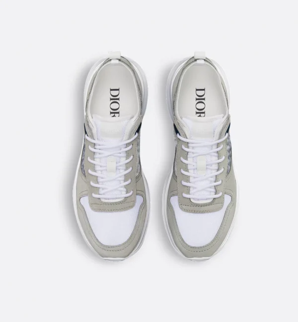 B25 Runner Sneaker Gray Suede and White Technical Mesh with Blue and White Dior Oblique Canvas