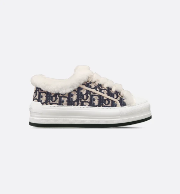 Walk'n'Dior Platform Sneaker – Deep Blue Dior Oblique Embroidered Cotton and White Shearling