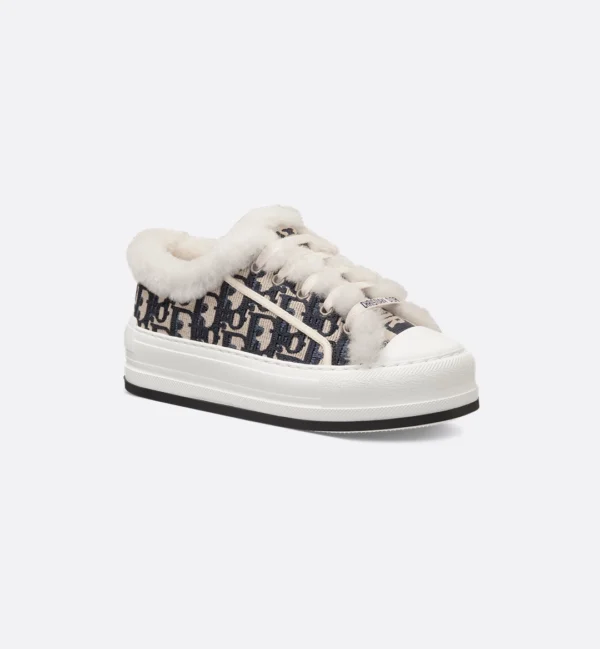 Walk'n'Dior Platform Sneaker – Deep Blue Dior Oblique Embroidered Cotton and White Shearling