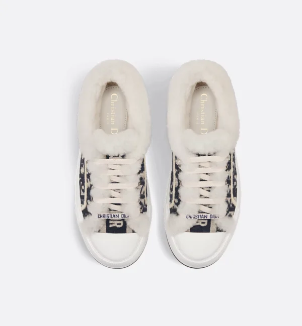 Walk'n'Dior Platform Sneaker – Deep Blue Dior Oblique Embroidered Cotton and White Shearling