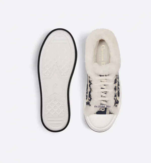 Walk'n'Dior Platform Sneaker – Deep Blue Dior Oblique Embroidered Cotton and White Shearling