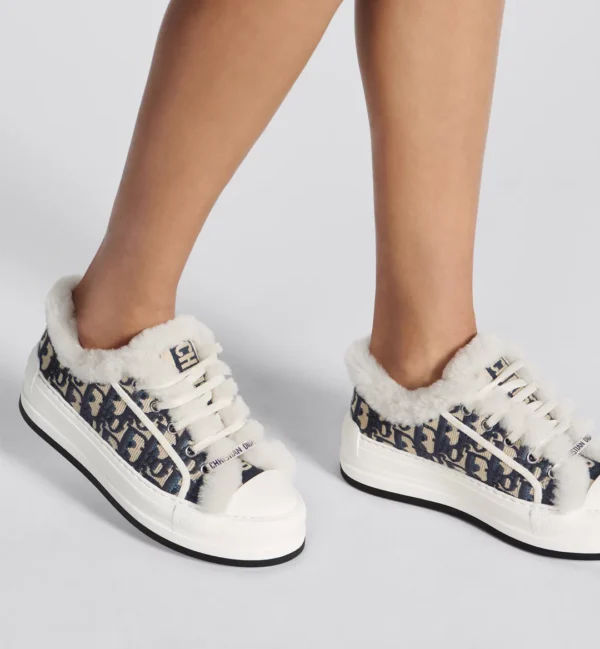 Walk'n'Dior Platform Sneaker – Deep Blue Dior Oblique Embroidered Cotton and White Shearling